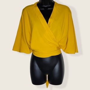[FARM Rio] Anthropology Mustard Yellow Wrap Crop Top - (One Adjustable Size)